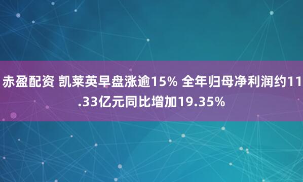 赤盈配资 凯莱英早盘涨逾15% 全年归母净利润约11.33亿元同比增加19.35%